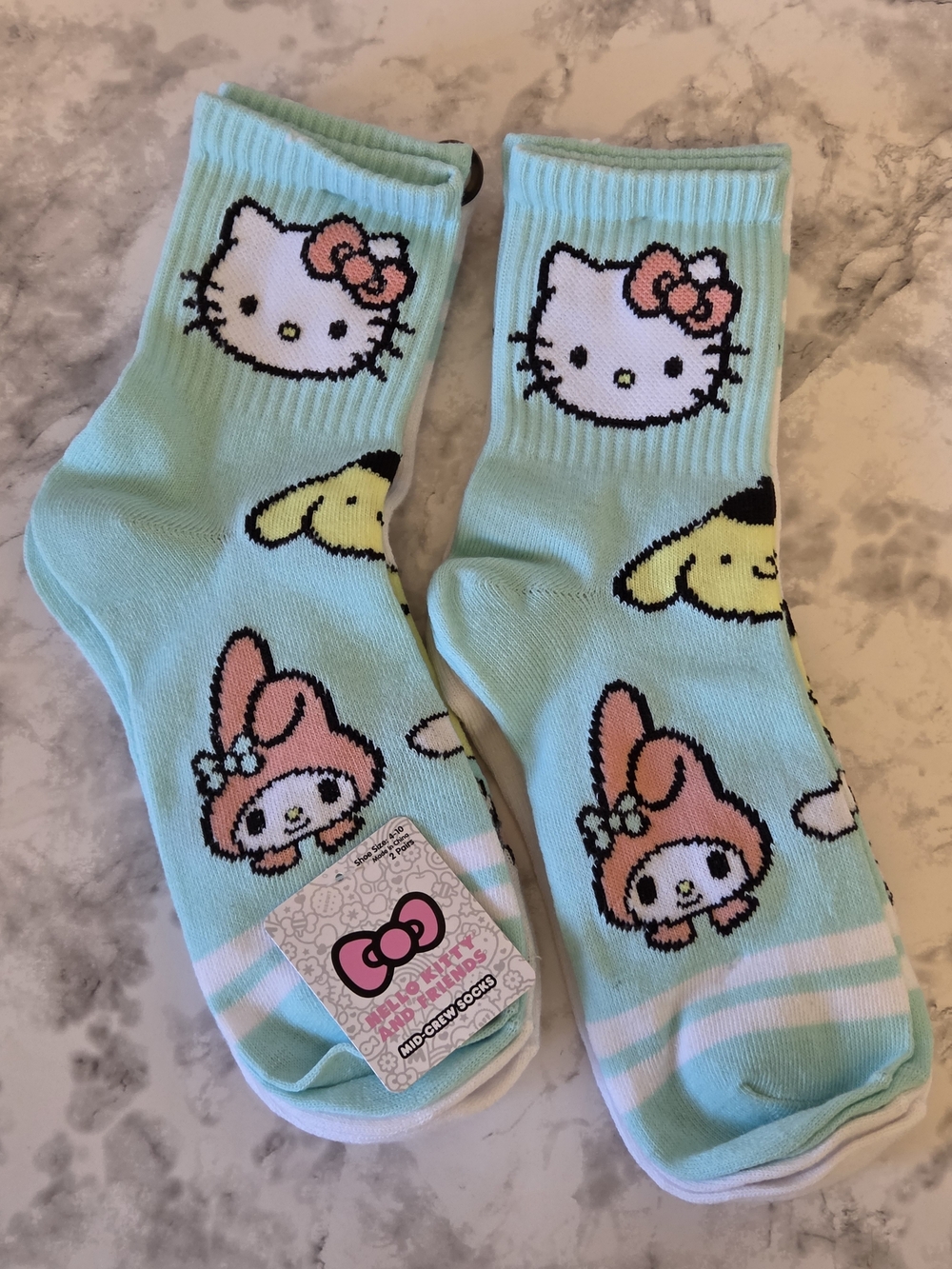 Sanrio Kids Socks 2 Pair with Hello Kitty, My Melody & Pompom
